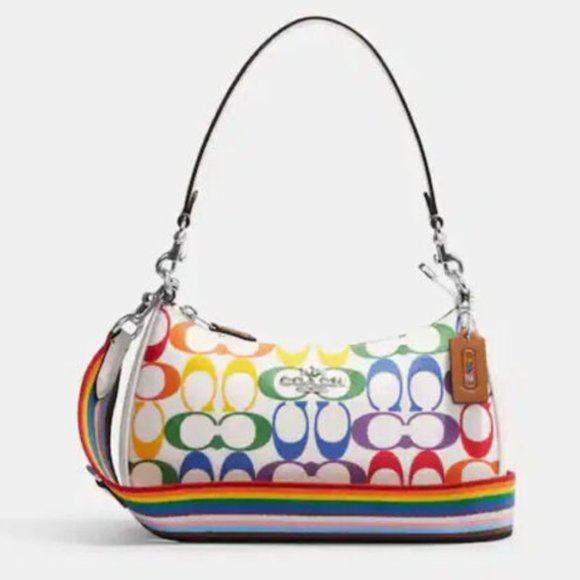 Coach Teri Shoulder Bag In Rainbow Signature Canvas CA176 Crossbody Purse Pride Shoulder Bags